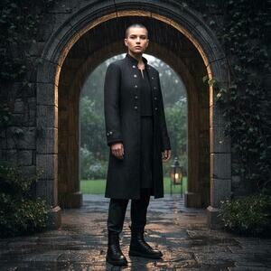 Medieval Coat Long Black SZ 3XL Silver Buttons Open Front Embossed Whimsey Goth